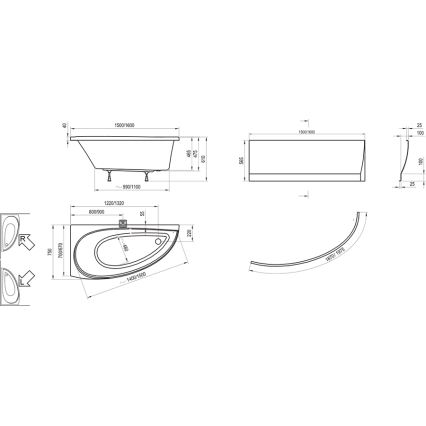 Ravak CT01000000 - Eckwanne AVOCADO 150x75 cm Acryl/weiß