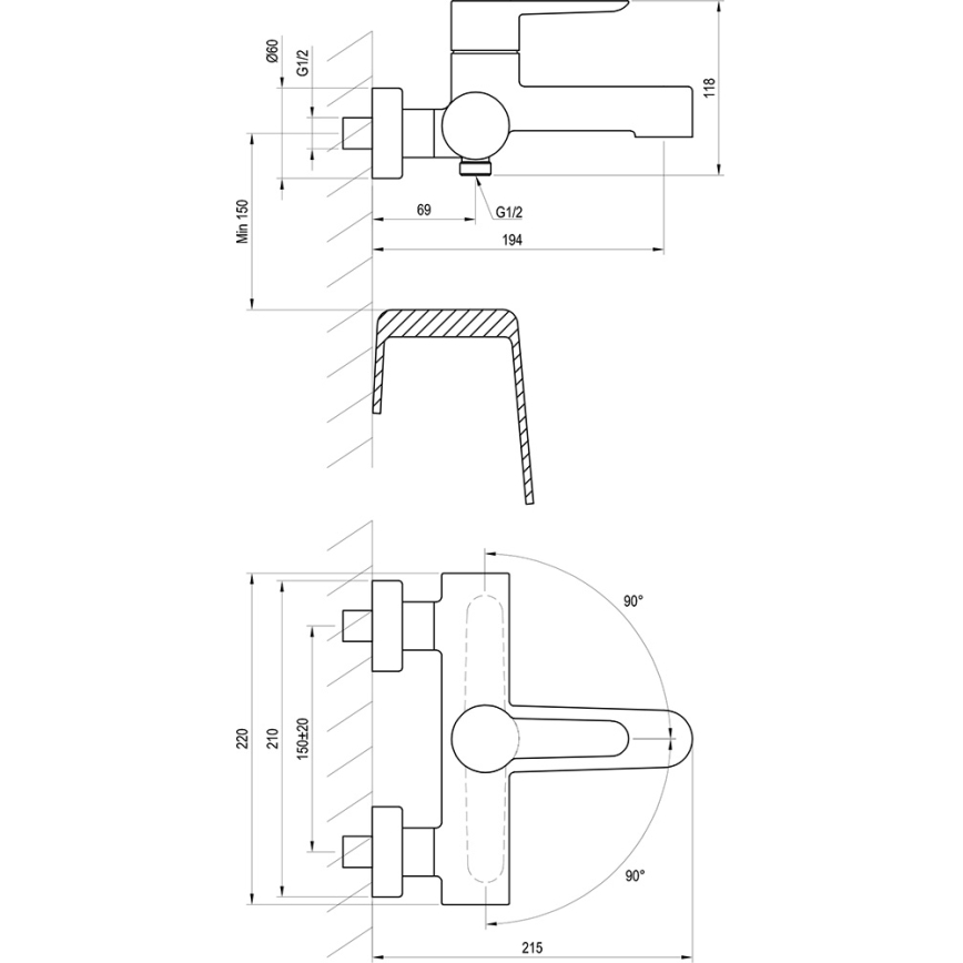 Ravak X070115 - Wannenarmatur PURI, glänzender Chrom