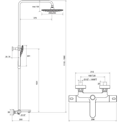 Ravak X070163 - Duschset mit Thermostatarmatur TERMO, glänzender Chrom