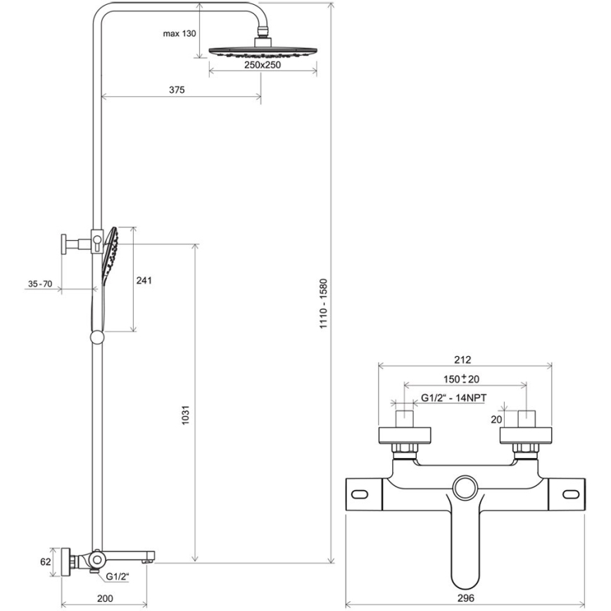 Ravak X070163 - Duschset mit Thermostatarmatur TERMO, glänzender Chrom