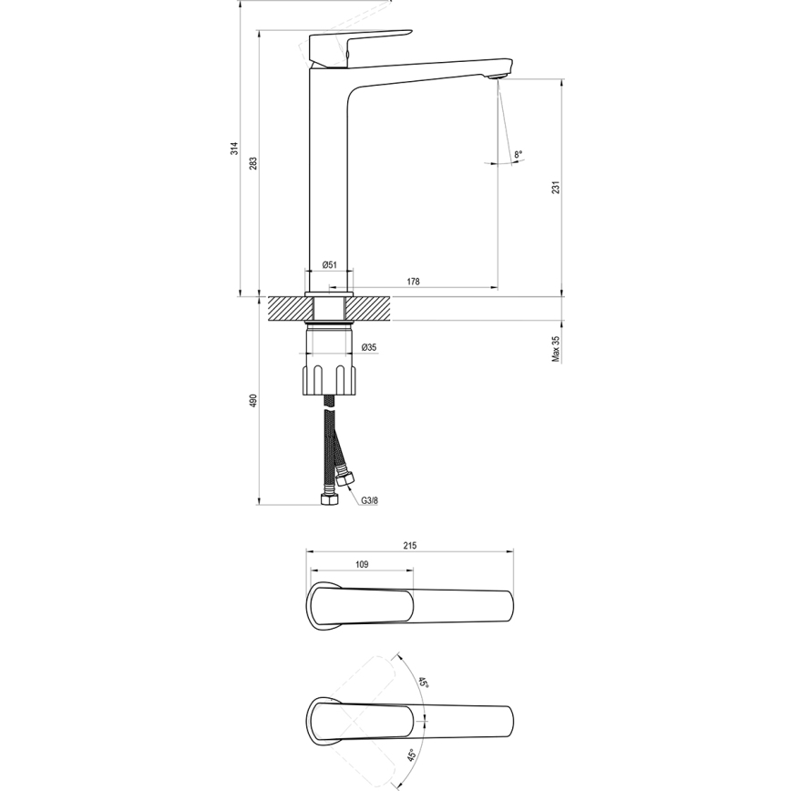 Ravak X070478 - Waschtischarmatur LIFE 28 cm schwarz