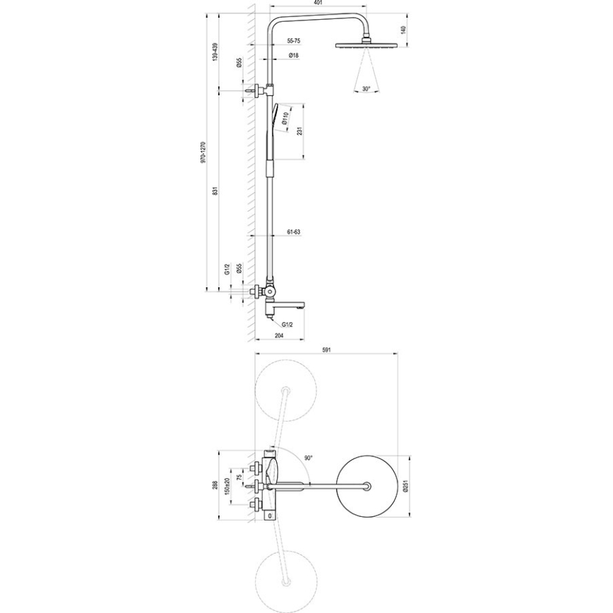 Ravak X07P642 - Duschset mit Armatur, glänzender Chrom