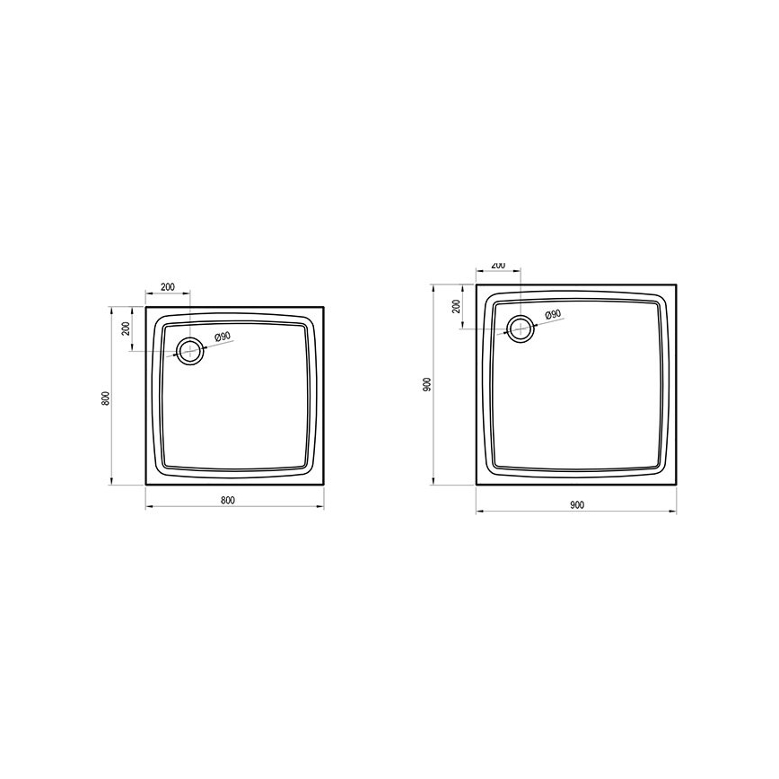 Ravak XA037711010 - Quadratische Duschwanne PERSEUS 90x90 cm weiß