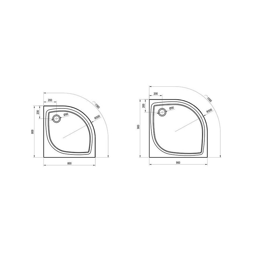 Ravak XA237711010 - Viertelkreis-Duschwanne ELIPSO 90 x 90 cm weiß