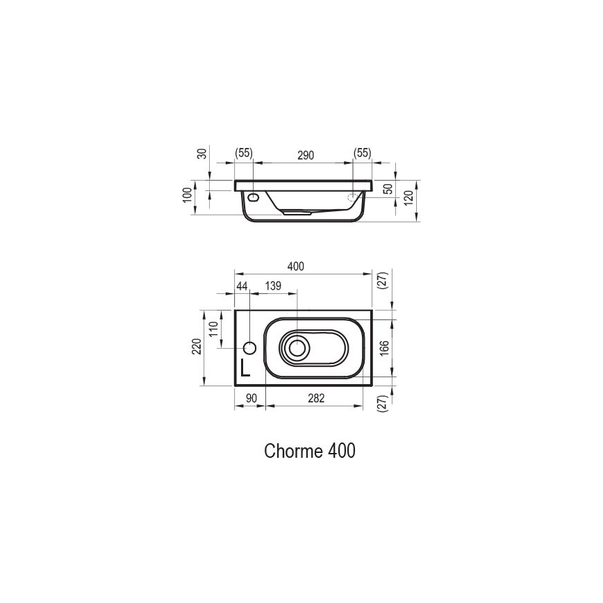 Ravak XJGP1100000 - Hängewaschbecken CHROME 40x22 cm Mineralguss/weiß