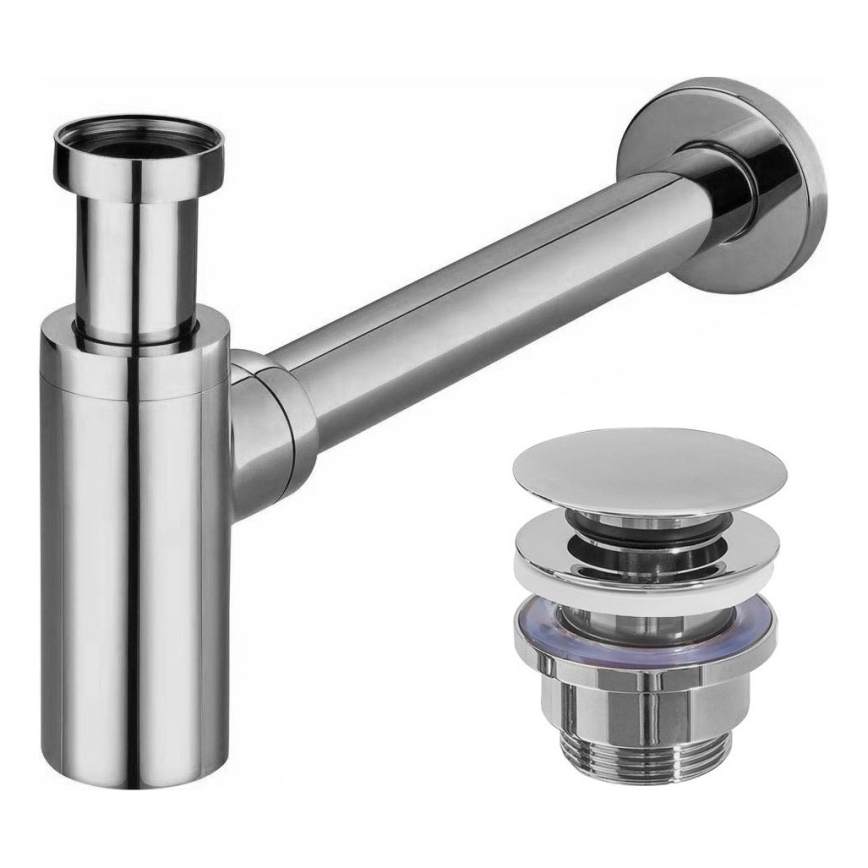 REA-A5693 - Waschbecken-Siphon mit Click-Clack-Ablauf Ø 6,4 cm, glänzender Chrom