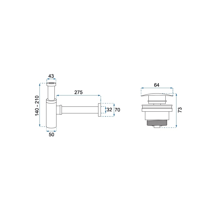REA-A6952 - Waschbecken-Siphon mit CLICK-CLACK-Ablauf, Durchmesser 6,4 cm, weiß