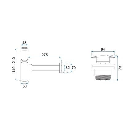 REA-A8586 - Waschbecken-Siphon mit CLICK-CLACK-Ablauf, Ø 6,4 cm, gebürstetes Gold