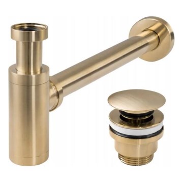 REA-A8586 - Waschbecken-Siphon mit CLICK-CLACK-Ablauf, Ø 6,4 cm, gebürstetes Gold