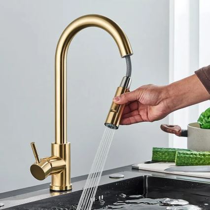 REA-B0669 - Spültischarmatur FRESH mit ausziehbarer Brause, 39,5 cm, gold