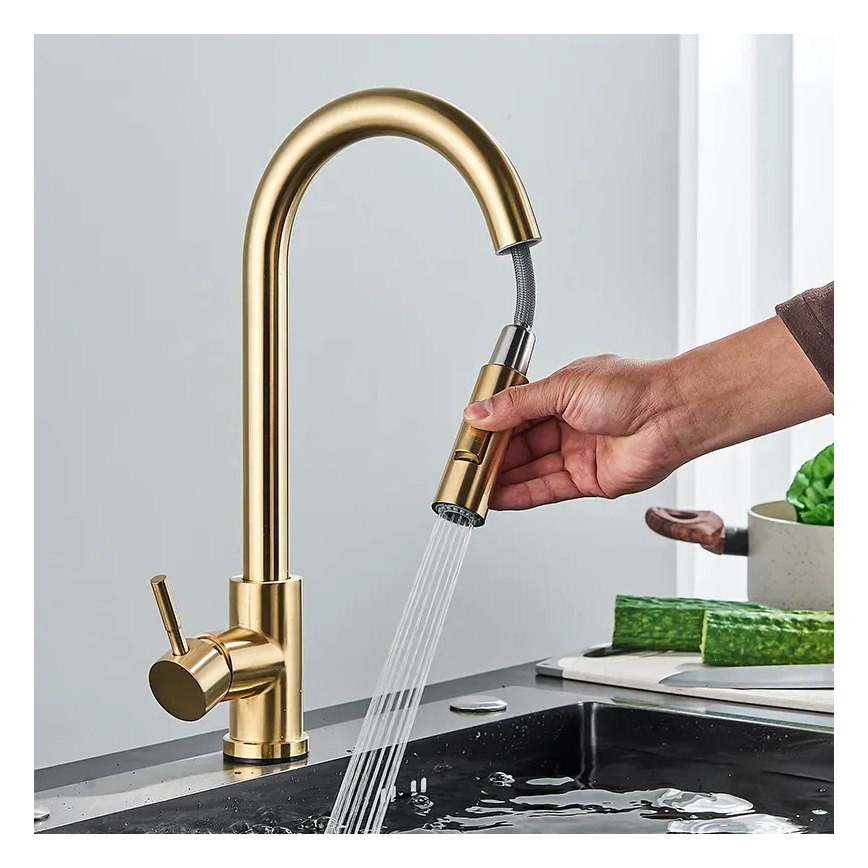REA-B0669 - Spültischarmatur FRESH mit ausziehbarer Brause, 39,5 cm, gold