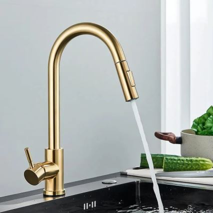 REA-B0669 - Spültischarmatur FRESH mit ausziehbarer Brause, 39,5 cm, gold