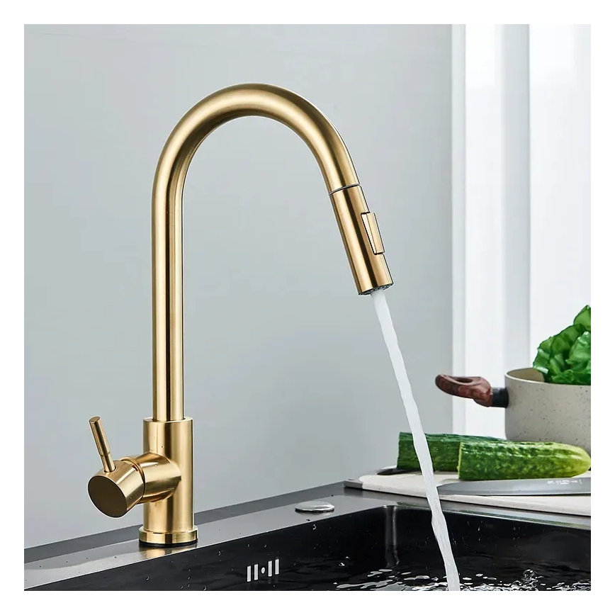 REA-B0669 - Spültischarmatur FRESH mit ausziehbarer Brause, 39,5 cm, gold