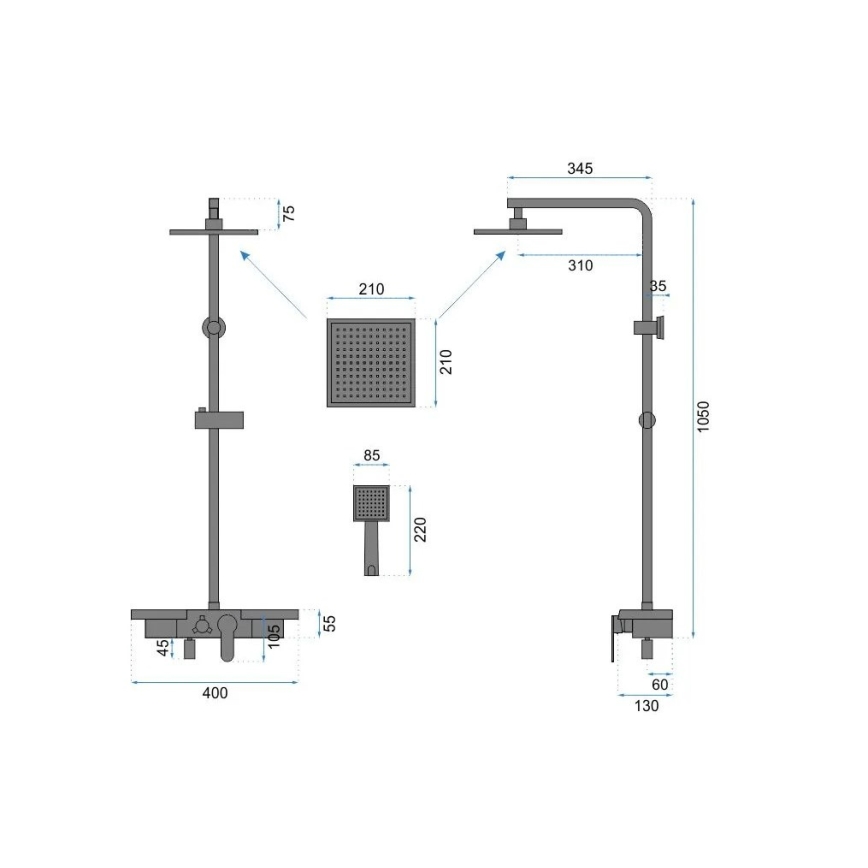 REA-P4121 - Duschgarnitur mit Mischbatterie BRAVO in gebürstetem Gold