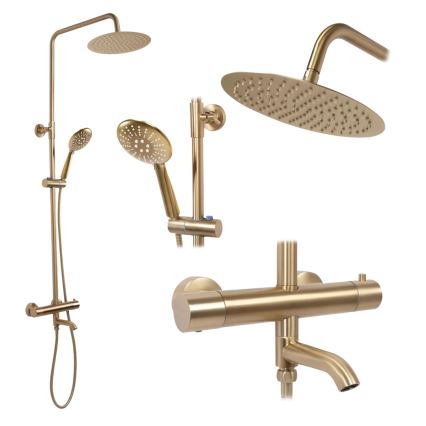 REA-P6604 - Duschset mit Thermostatarmatur LUNGO, gebürstetes Gold