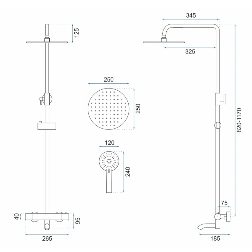 REA-P6604 - Duschset mit Thermostatarmatur LUNGO, gebürstetes Gold