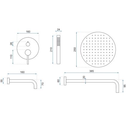 REA-P6609 - Duschset mit thermostatischer Unterputzarmatur LUNGO, gebürstetes Gold