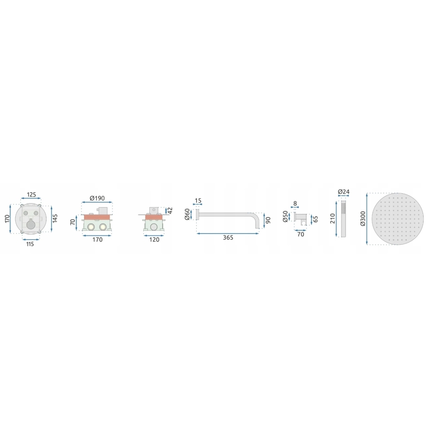 REA-P8551 - Duschgarnitur mit thermostatischer Unterputzarmatur LUNGO, gebürstetes Gold