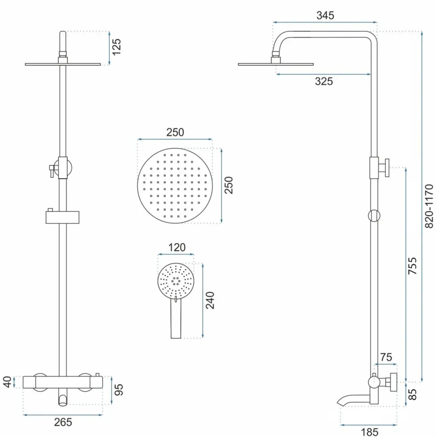 REA-P8807 - Duschset mit Thermostat-Armatur LUNGO, gebürstetes Kupfer