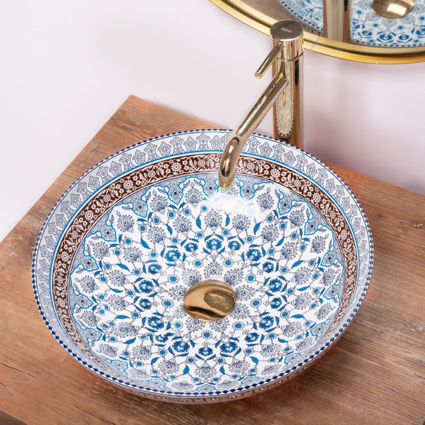 REA-U0267 - Aufsatzwaschbecken ARTE Ø 40 cm, Keramik mit Ornamentmuster