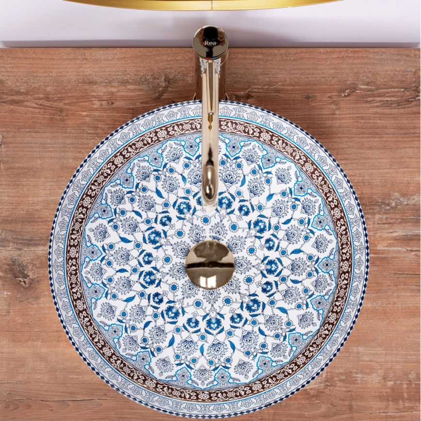 REA-U0267 - Aufsatzwaschbecken ARTE Ø 40 cm, Keramik mit Ornamentmuster