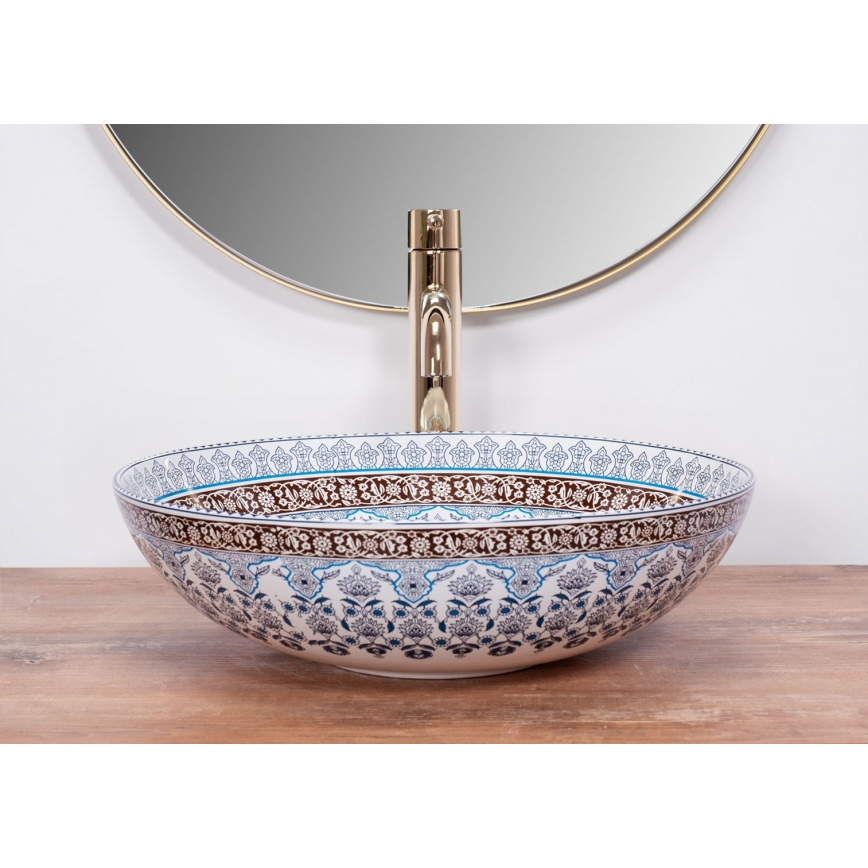 REA-U0267 - Aufsatzwaschbecken ARTE Ø 40 cm, Keramik mit Ornamentmuster