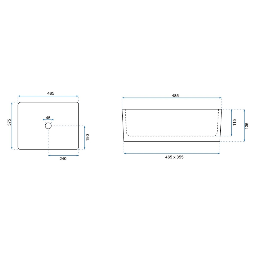 REA-U0669 - Aufsatzwaschbecken ANITA 37,5x48,5 cm Keramik/glänzend weiß