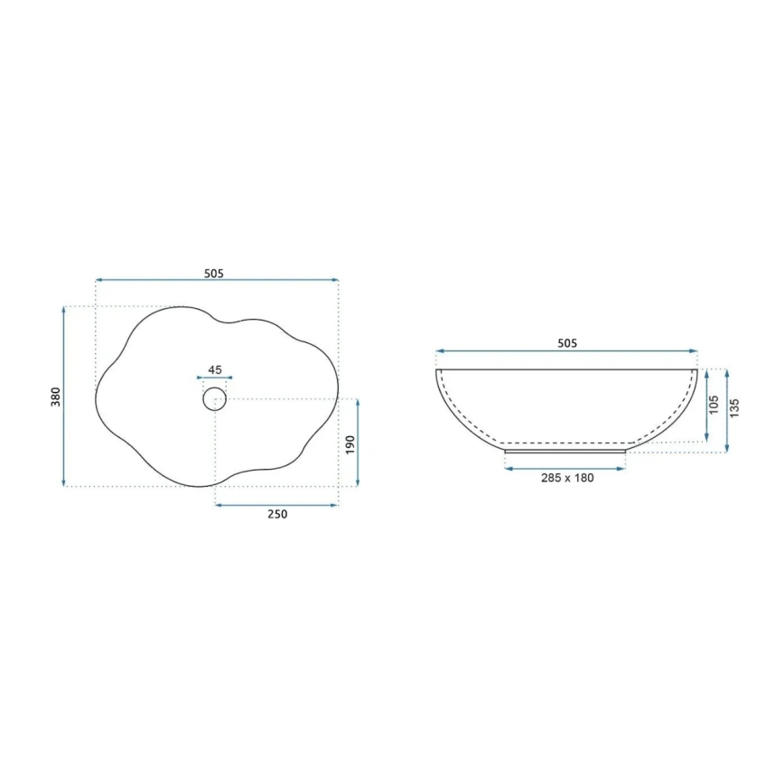 REA-U0696 - Aufsatzwaschbecken PEARL 38x50,5 cm Keramik/Hochglanzweiß/goldfarben