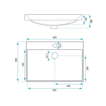 REA-U3326 - Einbauwaschbecken MANDY 46x60 cm Keramik/hochglanzweiß