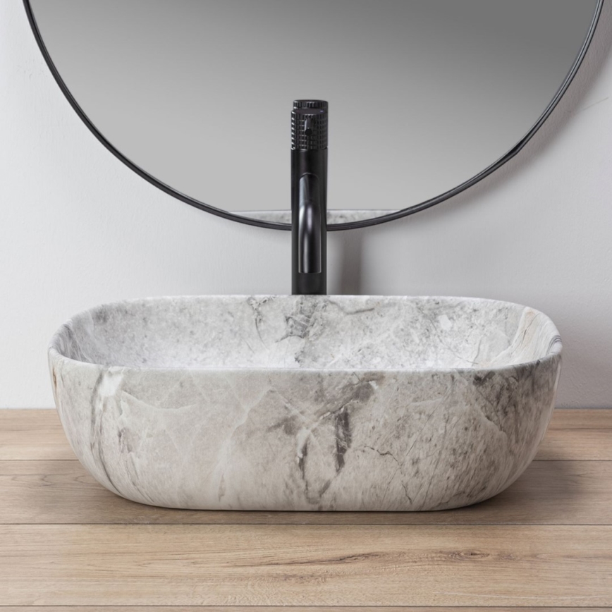 REA-U3800 - Aufsatzwaschbecken LIVIA 33,5x46,5 cm Keramik/Grau/Steinoptik