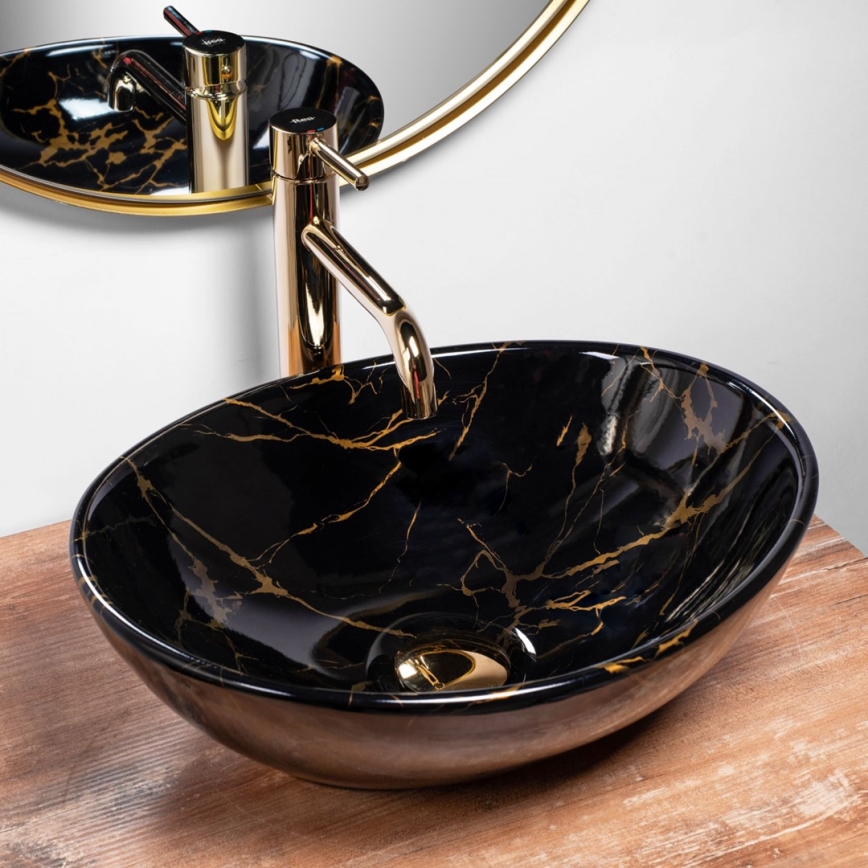 REA-U5611 - Aufsatzwaschbecken SOFIA 34,5x41 cm Keramik/Schwarz/Marmor-Dekor