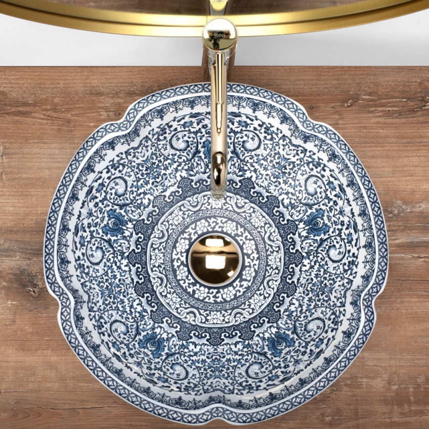 REA-U5666 - Aufsatzwaschbecken VIVIEN Ø 42,5 cm Keramik/ornamentales Muster