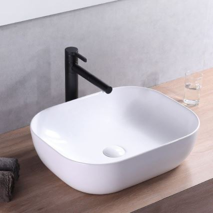 REA-U6300 - Aufsatzwaschbecken MONA SLIM 40 x 50,5 cm Keramik / Hochglanzweiß