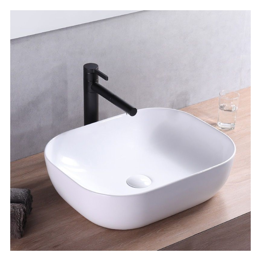 REA-U6300 - Aufsatzwaschbecken MONA SLIM 40 x 50,5 cm Keramik / Hochglanzweiß