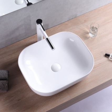 REA-U6300 - Aufsatzwaschbecken MONA SLIM 40 x 50,5 cm Keramik / Hochglanzweiß