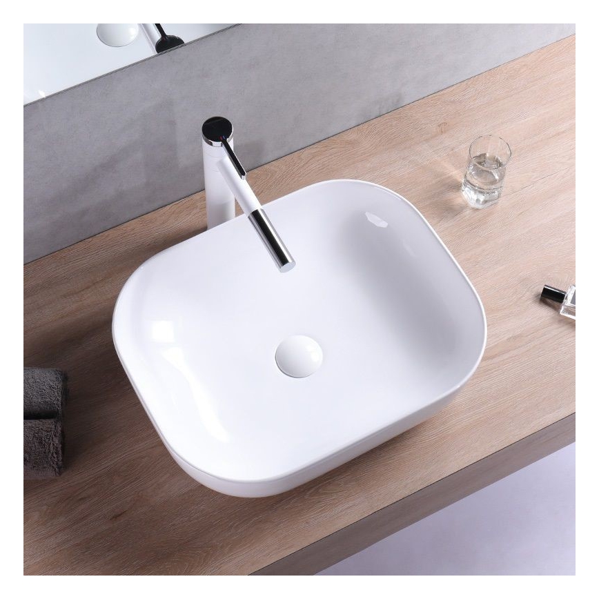 REA-U6300 - Aufsatzwaschbecken MONA SLIM 40 x 50,5 cm Keramik / Hochglanzweiß