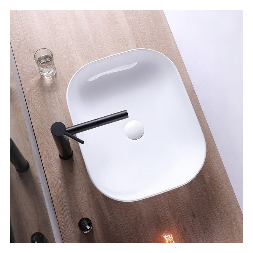 REA-U6300 - Aufsatzwaschbecken MONA SLIM 40 x 50,5 cm Keramik / Hochglanzweiß