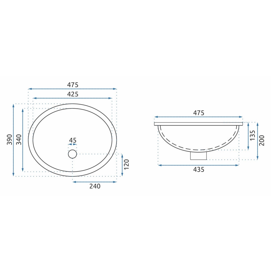 REA-U6330 - Einbauwaschbecken NEL 39x47,5 cm Keramik/hochglanzweiß
