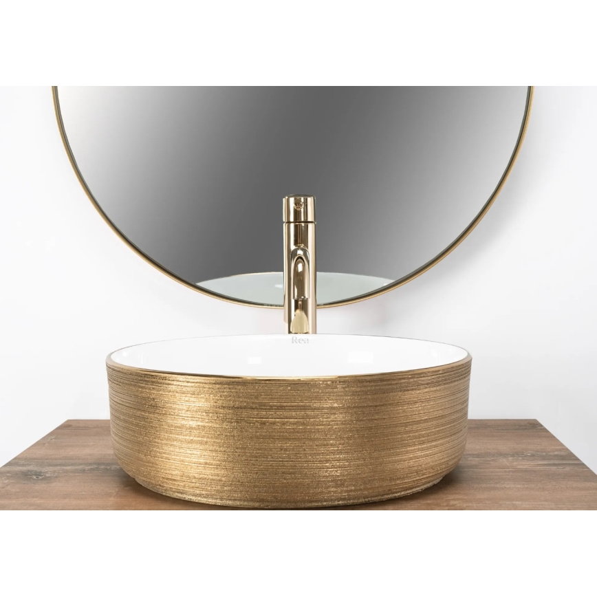 REA-U6630 - Aufsatzwaschbecken SAMI Ø 36 cm Keramik/weiß/gebürstetes Gold