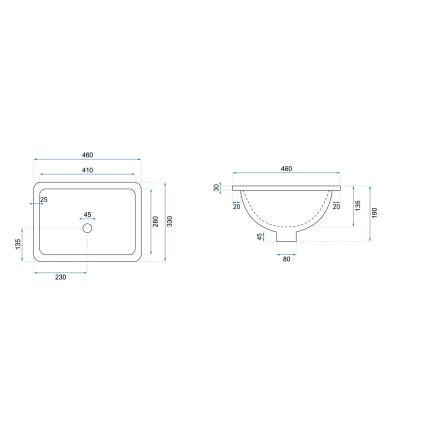 REA-U6653 - Einbauwaschbecken ADELA 33x46 cm Keramik/weiß, hochglänzend