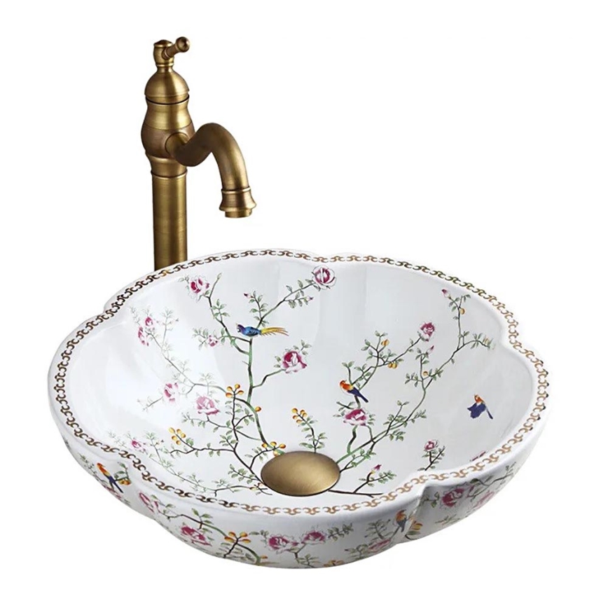 REA-U7504 - Aufsatzwaschbecken FELICIA, Ø 42,5 cm, Keramik, Blumenmuster