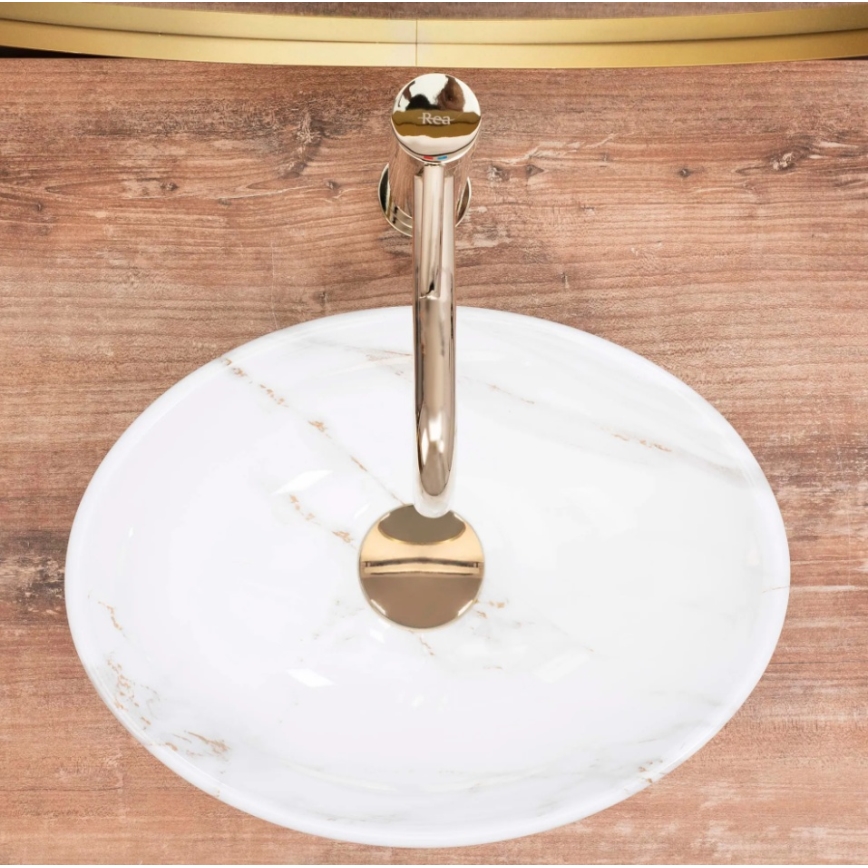 REA-U8014 - Aufsatzwaschbecken SOFIA MINI 27x34 cm, Keramik mit Marmor-Dekor