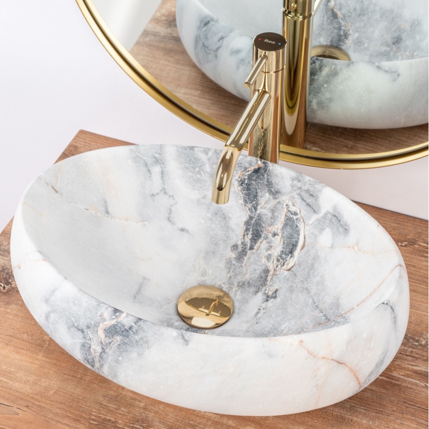 REA-U8567 - Aufsatzwaschbecken LINDA 34x48,5 cm Keramik mit Marmor-Dekor
