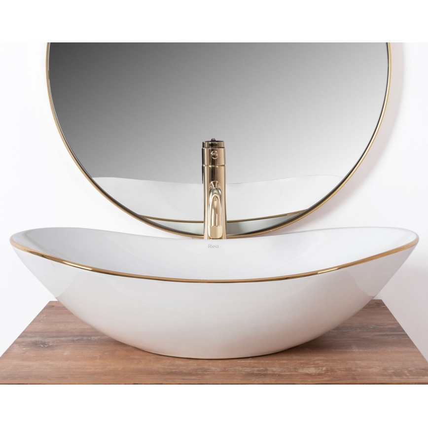 REA-U8570 - Aufsatzwaschbecken ROYAL 36x62 cm Keramik/Hochglanzweiß/Gold