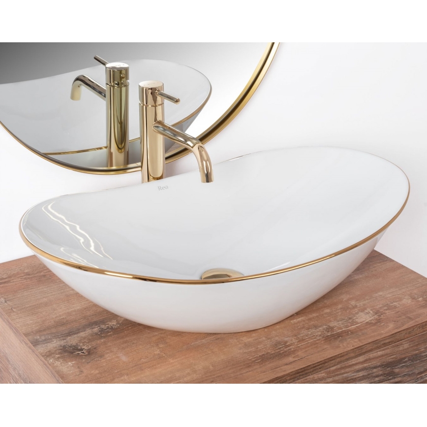 REA-U8570 - Aufsatzwaschbecken ROYAL 36x62 cm Keramik/Hochglanzweiß/Gold