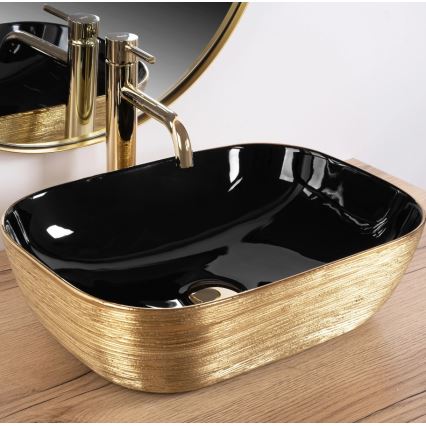 REA-U8780 - Aufsatzwaschbecken BELINDA 33x46,5 cm Keramik/schwarz/gold