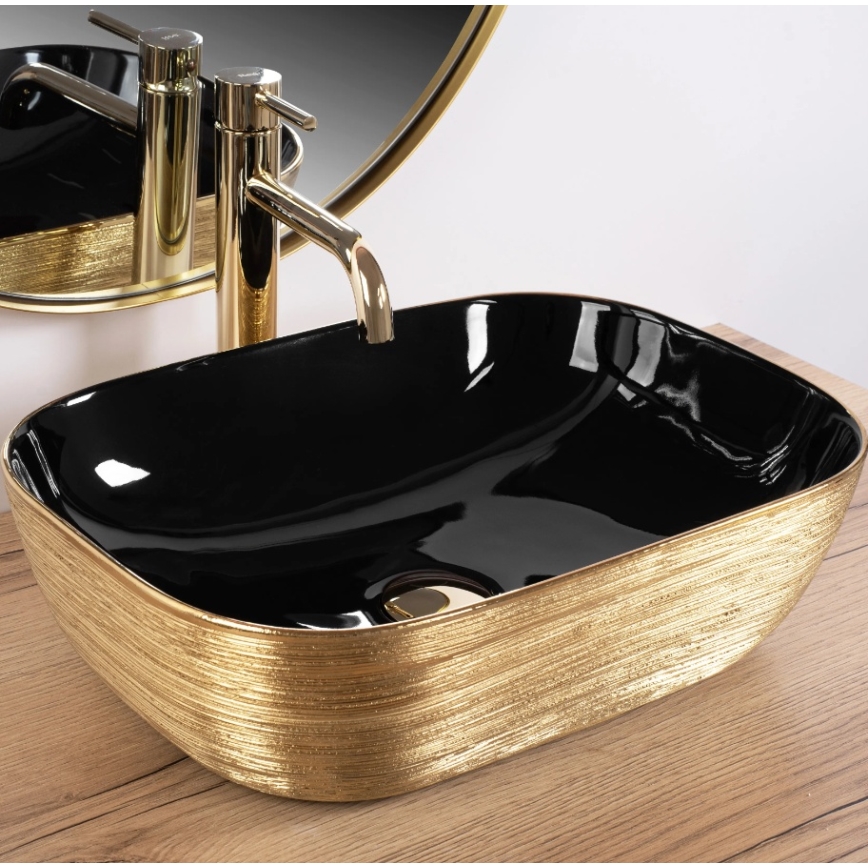 REA-U8780 - Aufsatzwaschbecken BELINDA 33x46,5 cm Keramik/schwarz/gold