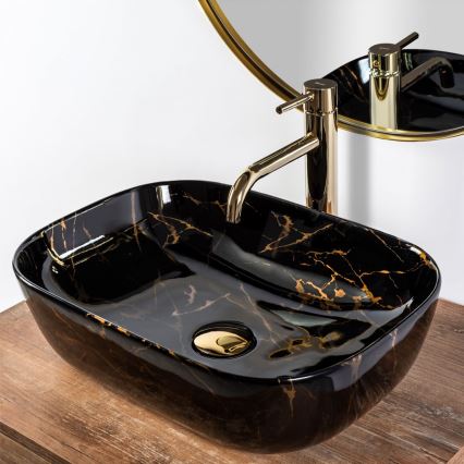 REA-U8907 - Aufsatzwaschbecken BELINDA 33,5x46,5 cm Keramik/schwarz/Marmordekor
