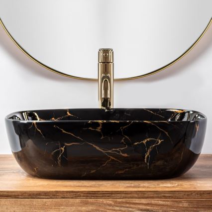 REA-U8907 - Aufsatzwaschbecken BELINDA 33,5x46,5 cm Keramik/schwarz/Marmordekor