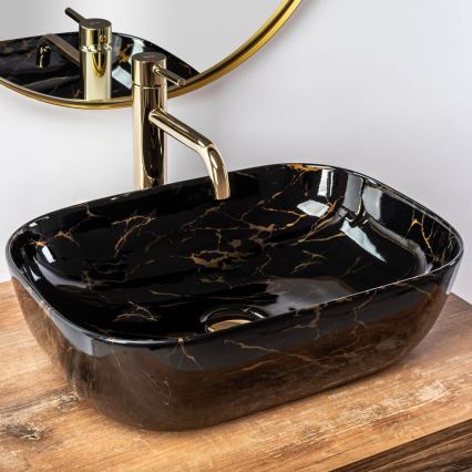 REA-U8907 - Aufsatzwaschbecken BELINDA 33,5x46,5 cm Keramik/schwarz/Marmordekor